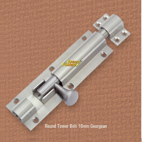 Round Tower Bolt 16mm Georgean - Brass, 16mm Size, Silver Color | Polished Finish for Enhanced Durability and Style