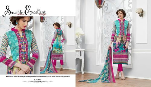 Gulzaan Cotton Cambric Suit - Cotton Cambric Top 2.45 mts, Cotton Bottom 3 mts, Nazneen Chiffon Dupatta 2.25 mts | Lace Border, Pouch Packing, Comfortable Wear