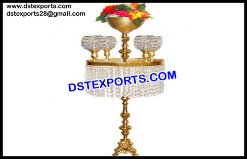Wedding Reception Unique Centerpieces - Brass Crystal Candelabra, Gold, Three Candle Holders, Elegant Design