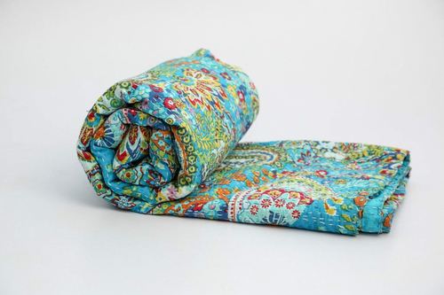 New Indian Paisley Print Kantha Bed Cover