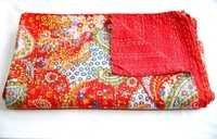 Red Paisley Print Signal Kantha Bedspreds