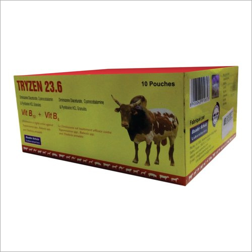 TRYZEN - 23.6 mg Sachet with Diminazene Diaceturate Vitamin B12 & B6 | Analgesic Anti-Pyretic Antibiotic Anti-Protazoal for Cattle Sheep & Goats