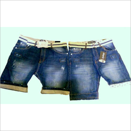 Denim Shorts With Bottom Fold By IBN ABDUL MAJID PRIVATE LIMITED
