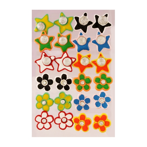 Enamel Stud Earring - Multi-Colour Pack Of 12 Pairs, Elegant Styles For Everyday, Party, Office, And Festive Wear