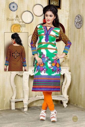 Printed Cotton Kurtis - Long Sleeve Daily Wear for Girls | Quick Dry, Washable, Suitable for Summer and Winter