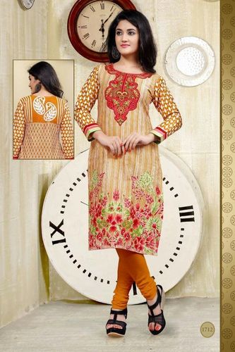 Printed Cotton Kurtis - Long Sleeve, Summer & Winter Wear | Quick Dry, Washable for Girls