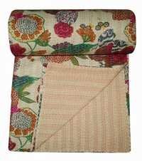 Floral Print Kantha Bed Cover