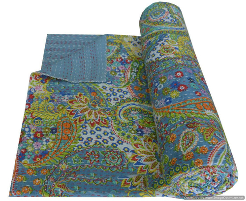 Paisley Twin Size Kantha Quilt