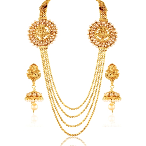 Multi-Layered Goldenenen Necklace With White Pearl Gender: Women