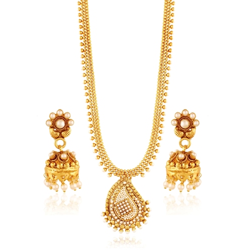 White Pearl Necklace Set With Jhumki