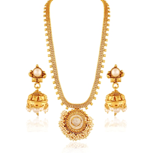 White Diamond Necklace With Pearl Jhumki Size: 32*13*1