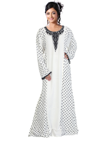 Kaftan - Cotton, Maxi Size, White | Elegant Style, Comfortable Fit, Dotted Pattern, Long Sleeves, Flowy Silhouette