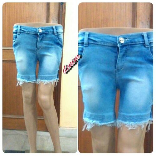 Ladies Denim Shorts - Denim, Zipper Closure, Plain Pattern | Designed for Girls, Comfortable Fit and Versatile Style