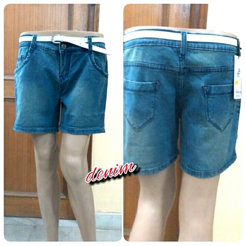 Womens Denim Short - Denim Material | Zipper Closure, Plain Pattern, Designed for Girls