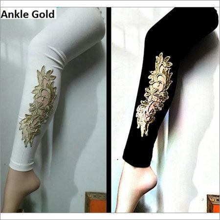 Golden Work Designer Leggings - Stone Decoration, Sizes S-M-L | Washable, Suitable for Summer and Winter Wear, Indian Ethnic Style