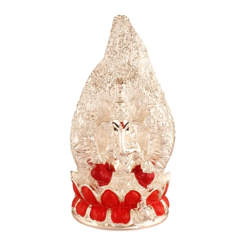 Silver Plated Lord Ganesh With Coconut Idol For Home Temple Size: 6*6*12