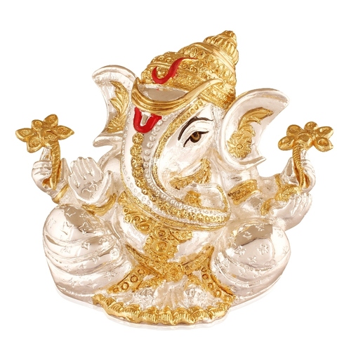 Lord Ganesha With White Diamond Idol Statue For Home Temple Size: 10*7*10