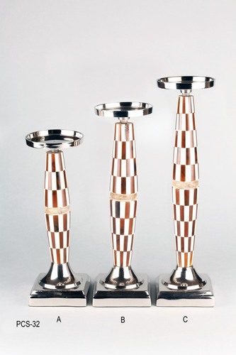 Pillar Candle Stand - Metal & Bone, Square Base, Silver | Elegant Design, Durable, Stylish Accent