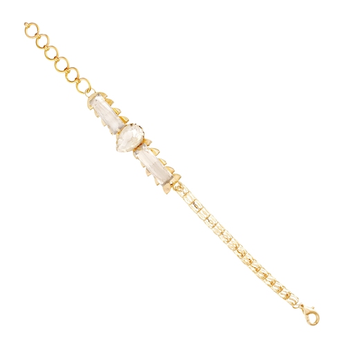 New Gold Pleated Bracelet With White StoneA 