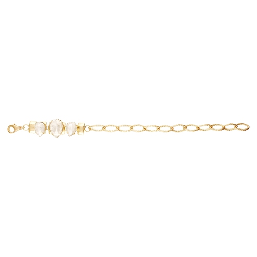 New Gold Pleated Bracelet With White StoneA 