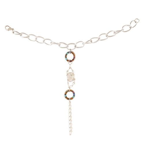 Fusion MulticoloredA A American Diamond Finger Ring Bangle Slave Chain SilverA A Pleated BraceletA 