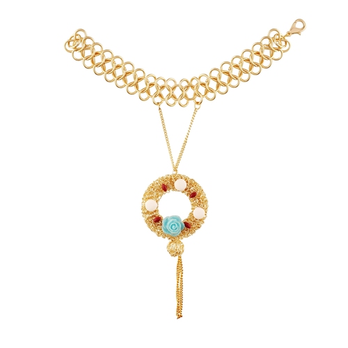Floral Blue Rose Golden Bracelet For WomenA