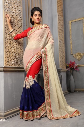 Classic Designer Partywear Saree - Georgette Foil, Free Size, Multi | Elegant Design, Embroidery, Comfortable Fit, Perfect Drape
