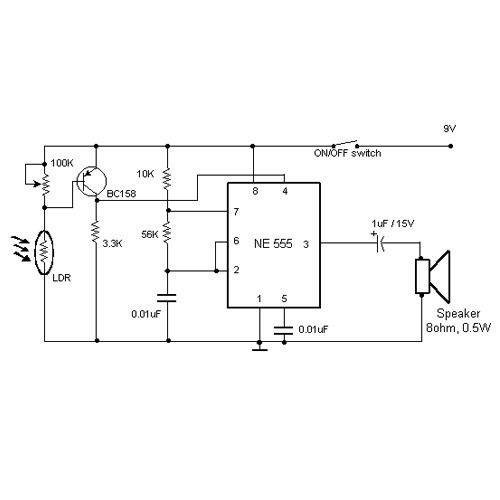 Burglar Alarm Using 555 & LDR