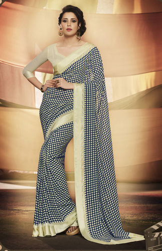 Gray Beige Georgette Satin Saree - 5.5 Meters, 1.1 Meters Width, Georgette Blouse, Satin Border, Elegant Design, Comfortable Wear