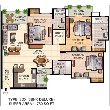 3 BHK House Map Drawing