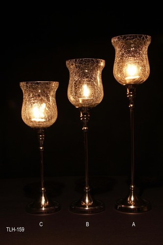 T-Light Holder - Metal & Crackled Glass, Varied Sizes, Silver Finish | Elegant Design, Durable, Versatile Decor