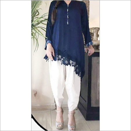 Blue Ayna Designer Kurti With Tulip Pant