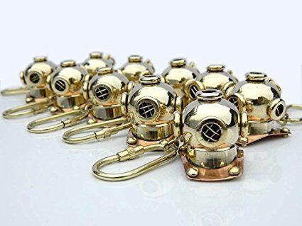 Solid Brass Diving Divers Helmet Key Chain Set Of 10 By Nautical Mart Inc.