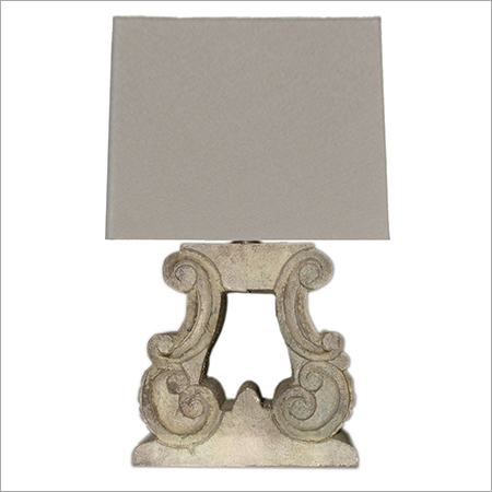 Wooden Designer Lamps - Wood, 12x8x15 Inches, Antique White, Beige Fabric Shade | Mesmerizing Pattern, Intricate Carvings, Contemporary Style