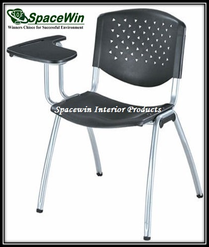Classroom Chair - Plastic Metal, 17x19x20 in, Black | Ergonomic, Writing Pad, Stackable, Easy Cleaning