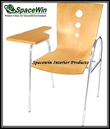 Wooden Classroom Chair - Wood & Metal, 450x500x800 mm, Light Brown, Writing Pad, Comfortable Seating