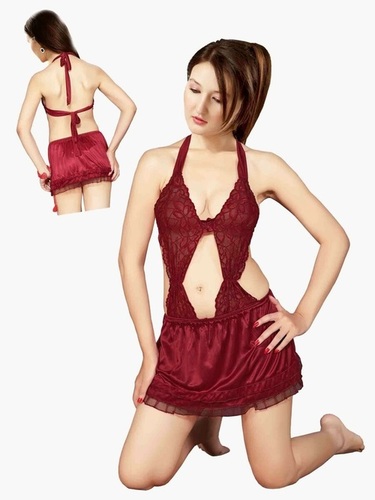 Satin Hot N Sweet 31 Maroon Short Nighty.