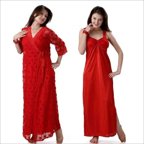 Satin Hot N Sweet Beautiful 9023 Red Two Pcs Nighty