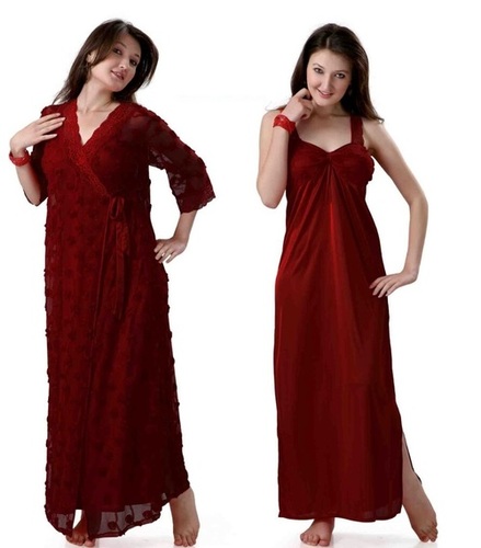 Satin Hot N Sweet Beautiful 9023 B Maroon Two Pcs Nighty
