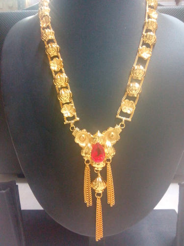 Ganpati Fancy Kanthi - Metal Alloy, Variable Length, Gold Color | Elegant Design, Red Gemstone Accent, Religious Significance