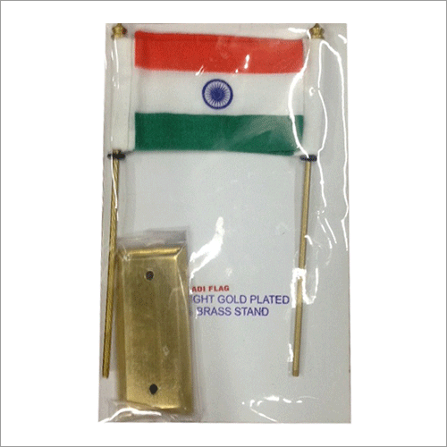 Indian National Flag Gold Plated Brass Stand