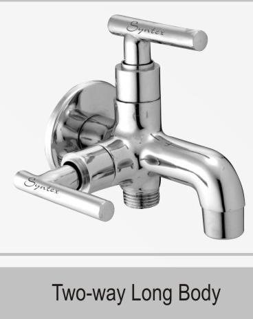Two Way Long Body - Brass, 1/2" Connection, 150mm Spout Reach | Dual Flow, Wall-Mounted, Chrome Finish, Two Handles, Water Efficient