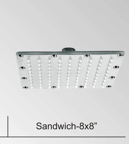 Sandwich Shower - Stainless Steel 8x8 Inches, Chrome Finish | Stylish Design, Bend Resistant, Multiple Nozzles