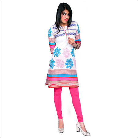 Kurti in Self Dobby with Flower Print