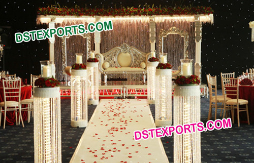 Wedding Walkway Crystal Pillars - Customizable Height Fiberglass, White, Round Base | Elegant Design, Durable, Crystal Accents, Easy Assembly