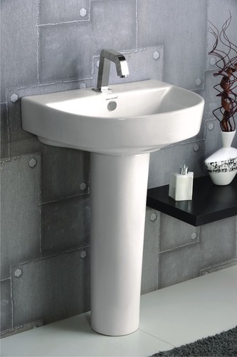 Pedestal Wash Basin - Ceramic, 570x440x810mm, White, Single Hole Faucet Mount | Fine Finish, Abrasion Resistant, Space Saving, Smooth Surface, Durable