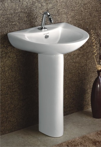 Oval Shaped Pedestal Wash Basin - Ceramic 520x440x840mm Star White | Smooth Glazing Water Saving Single Hole Faucet Mount
