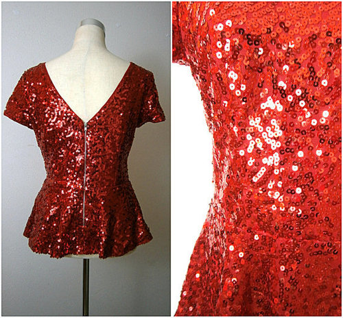 Red Sequin Blouse with Back Zipper