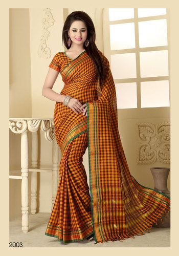 Yellow Printed Cotton Saree