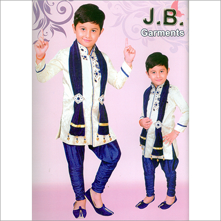 Kids Sherwani - Nylon Fabric, Sizes XS, S, M | White and Blue Color for Boys